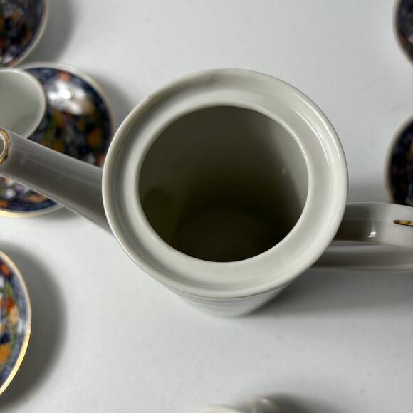 Vintage Fukagawa Imari Porcelain Demitasse Coffee Set for 5 with Floral Pattern